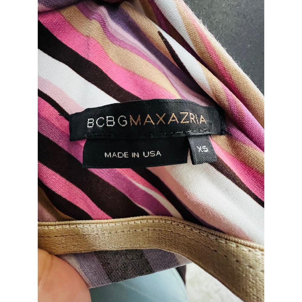 BCBG Max Azria Y2K One Shoulder Asymmetrical Striped Barbiecore Dress Pink 6 - Picture 5 of 6